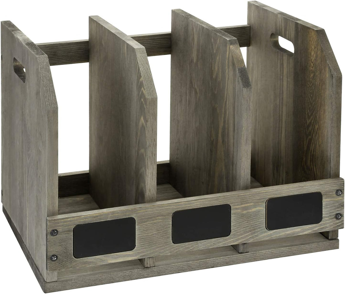 MyGift Gray Wood Magazine Holder with 3 Compartments & Chalkboard Labels