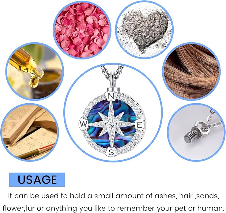 Compass Necklace for Women Men 925 Sterling Silver Pendant Urn Necklaces for - Image 5