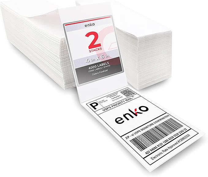 enKo 2 Stacks/4000 Labels 4" x 6" Fanfold Direct Thermal Label Compatible by enKoProducts