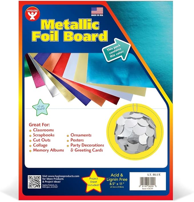 Hygloss Metallic Cardstock Sheets – 100 Shiny Light Blue Sheets, 8.5” x 11” - Image 2