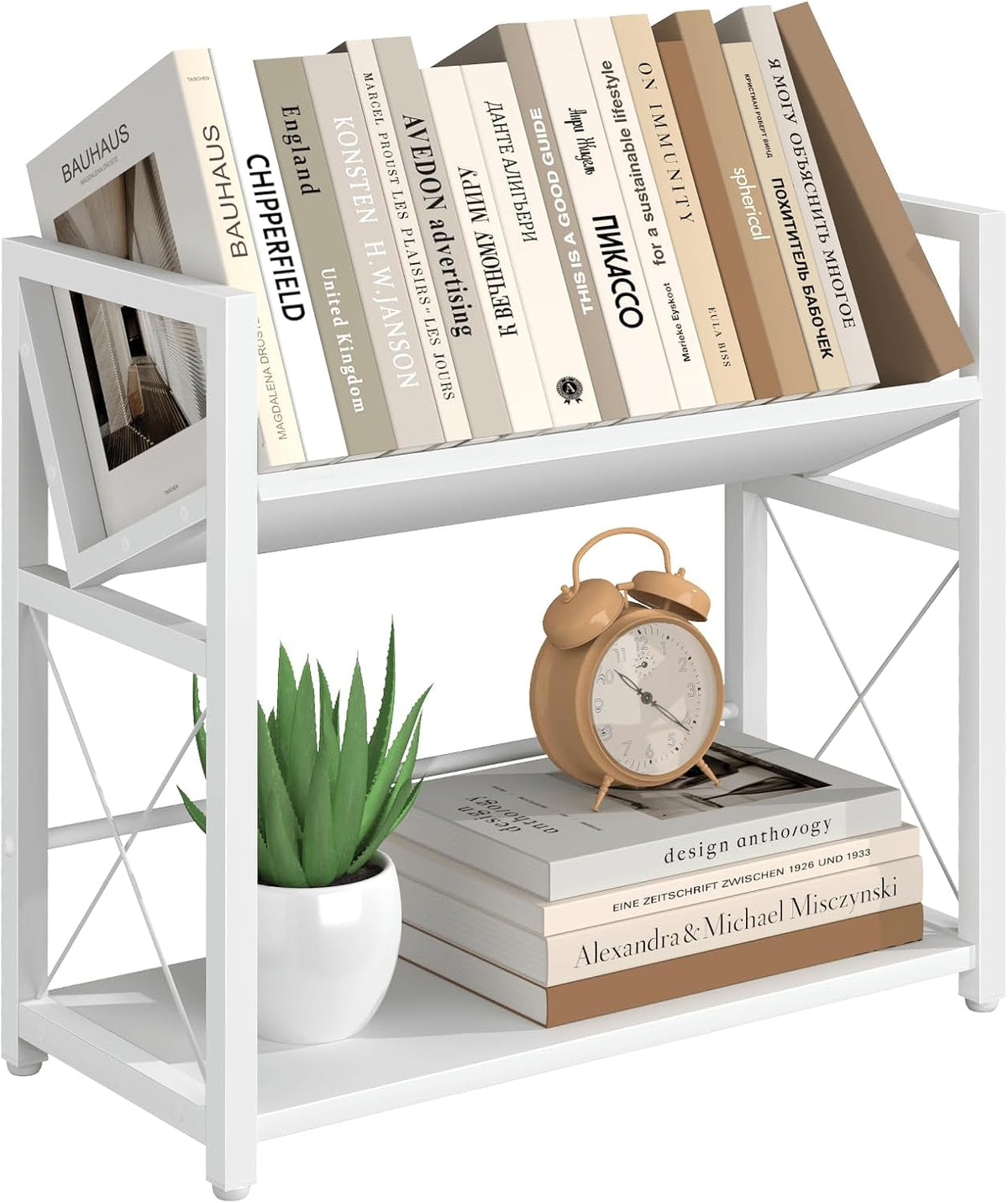 ELITEROO Desktop Bookshelf Organizer, 2 Tier Wood Desk Shelf for Tabletop Sto...