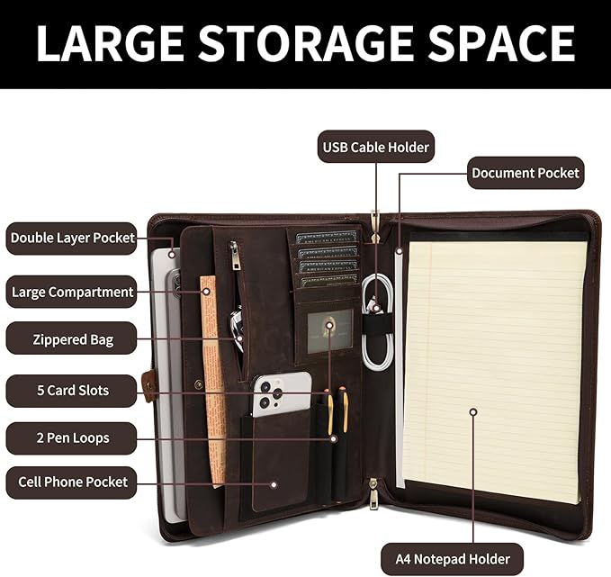 Geslun Personalized Genuine Leather Portfolio, Legal Size 8.5 x 14 Pad Holder - Image 7