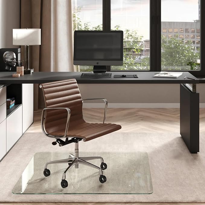 Vitrazza Glass Chair Mat 48” x 48” Superior ¼ Thick, Chiaro Standard Clear by VitrazzaGlassOfficeChairMats