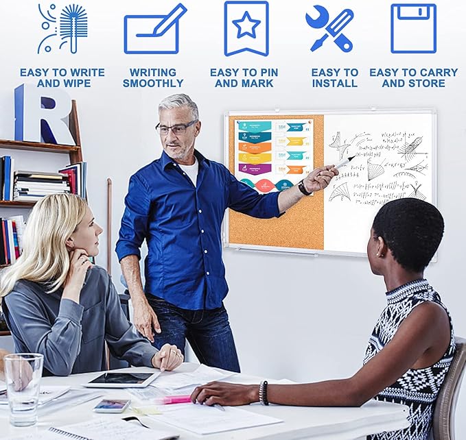 Magnetic White Board and Cork Board Combo, 36 X 24 inches Whiteboard Bulletin - Image 7