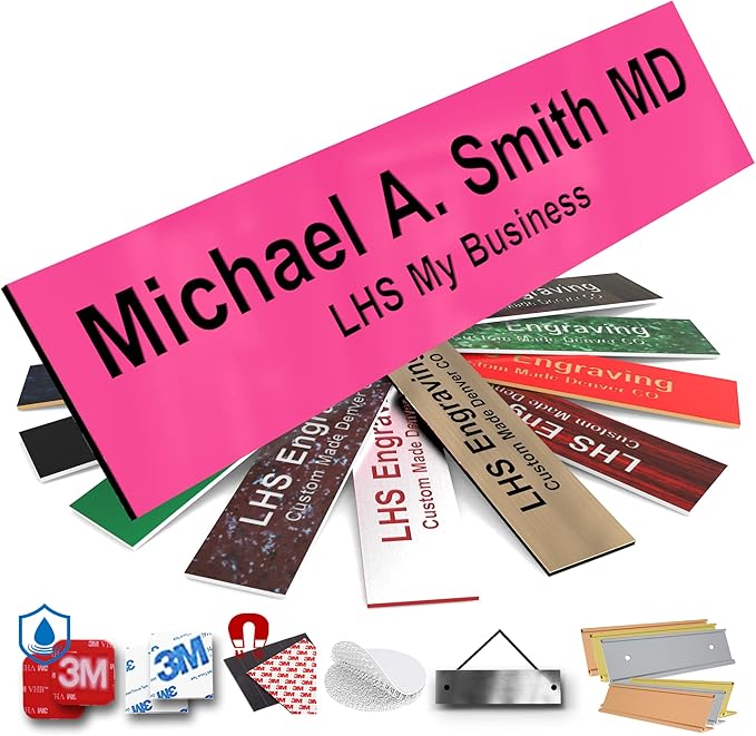 Door Name Plate Personalized for Office Pink Plastic Name Plate Black Letters by LHS+My+Business