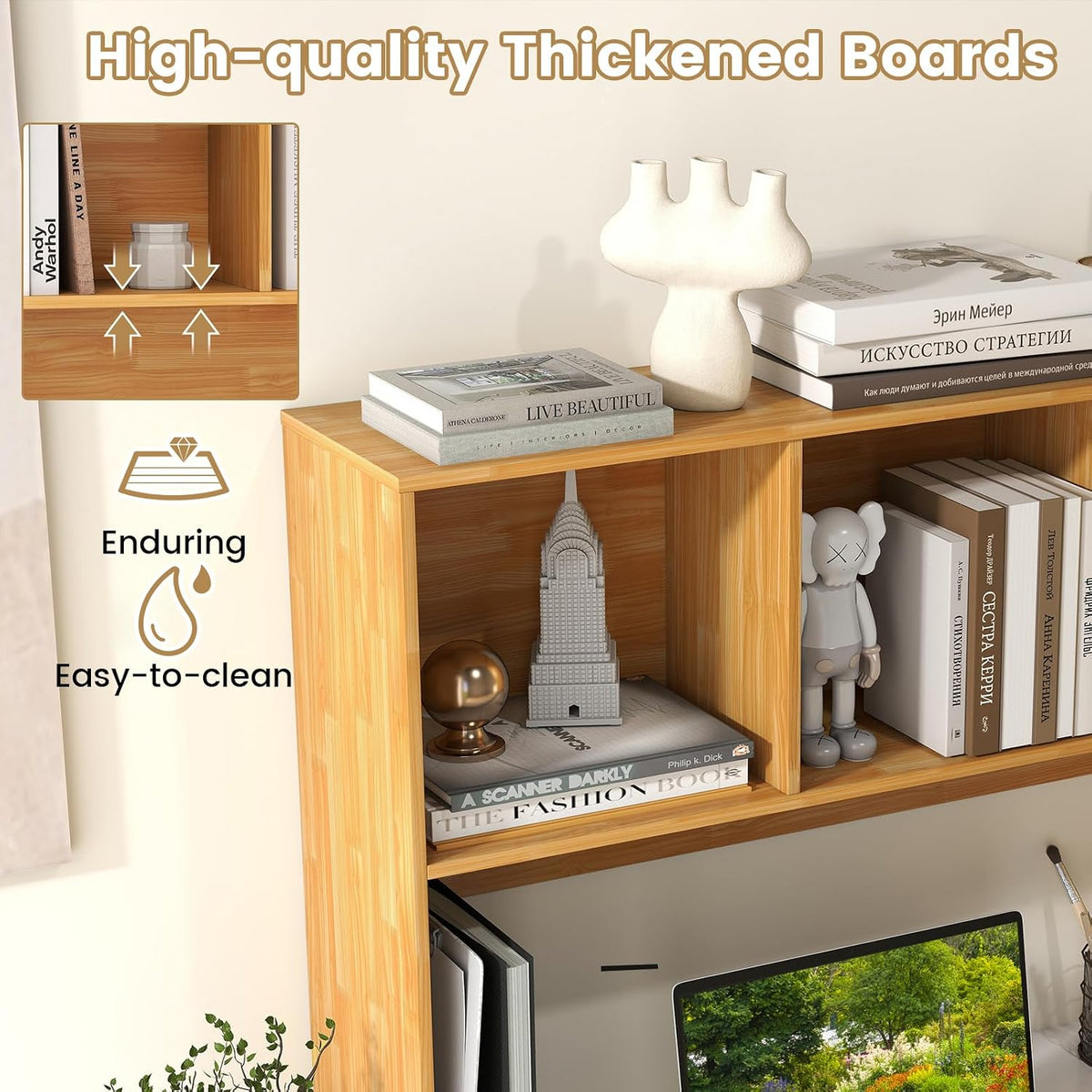 GIANTEX Desktop Bookshelf, Countertop Storage Hutch with 4 Shelves for Comput...