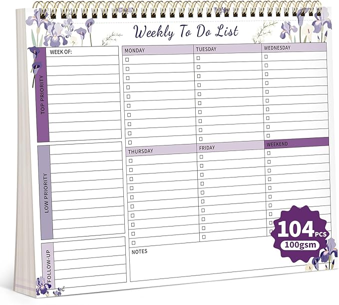 ALKALO 104 Pgs Weekly To Do List Notepad, 52 Duplex-Printed Undated Sheets 100 by ALKALO