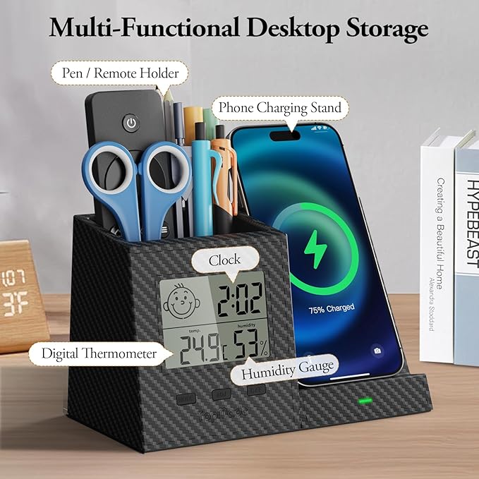 TopMade Wireless Charger with Pen Remote Holder, Digital Thermometer and - Image 2