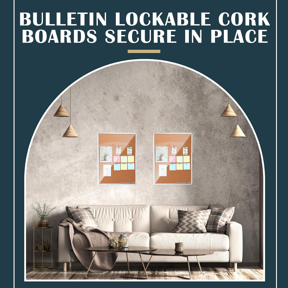 Cholemy Lockable Bulletin Board 48 x 36 Inch Enclosed Cork Display, Silver