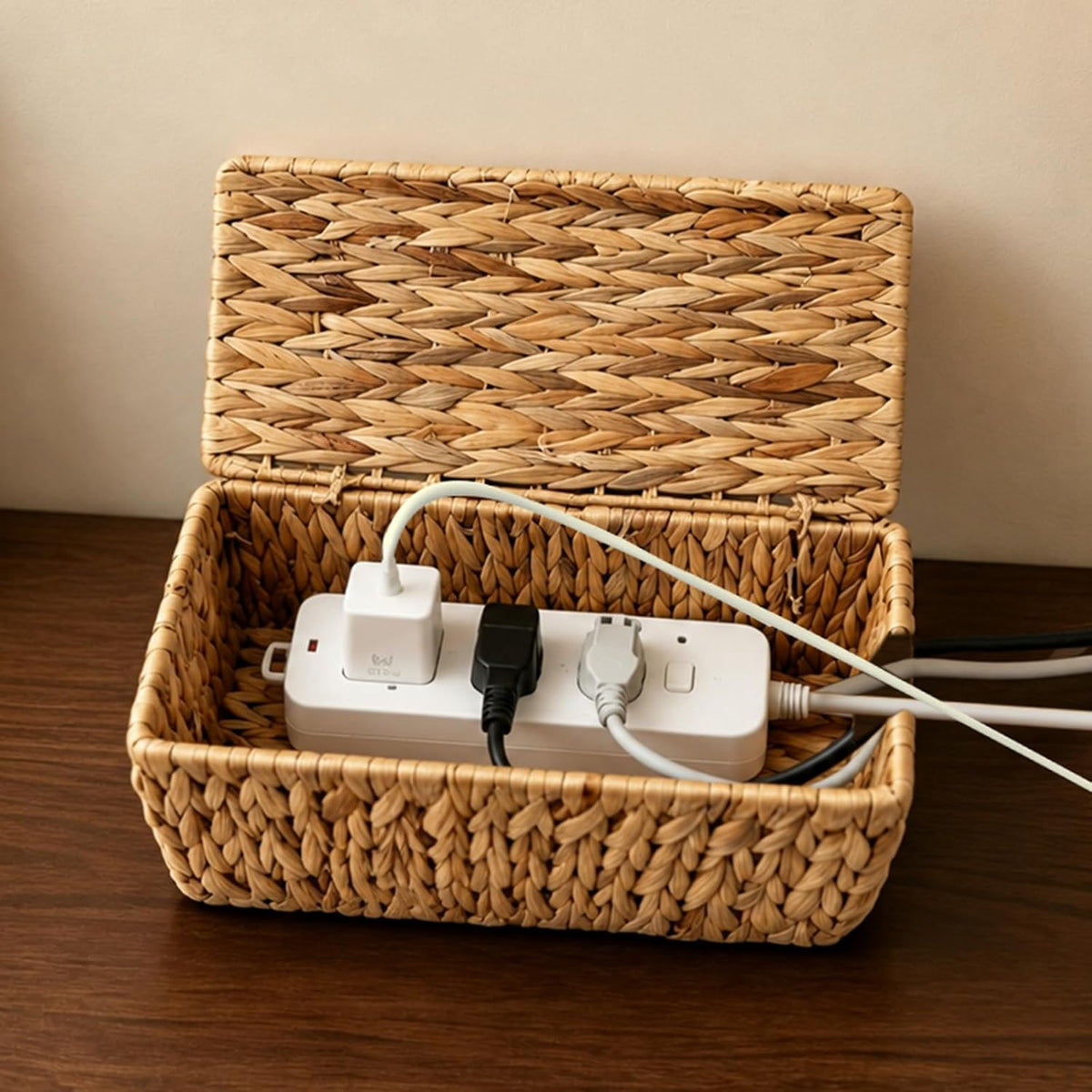 Cable Management Box, Small Cord Organizer Box for Power Strip | Handwoven Wa...