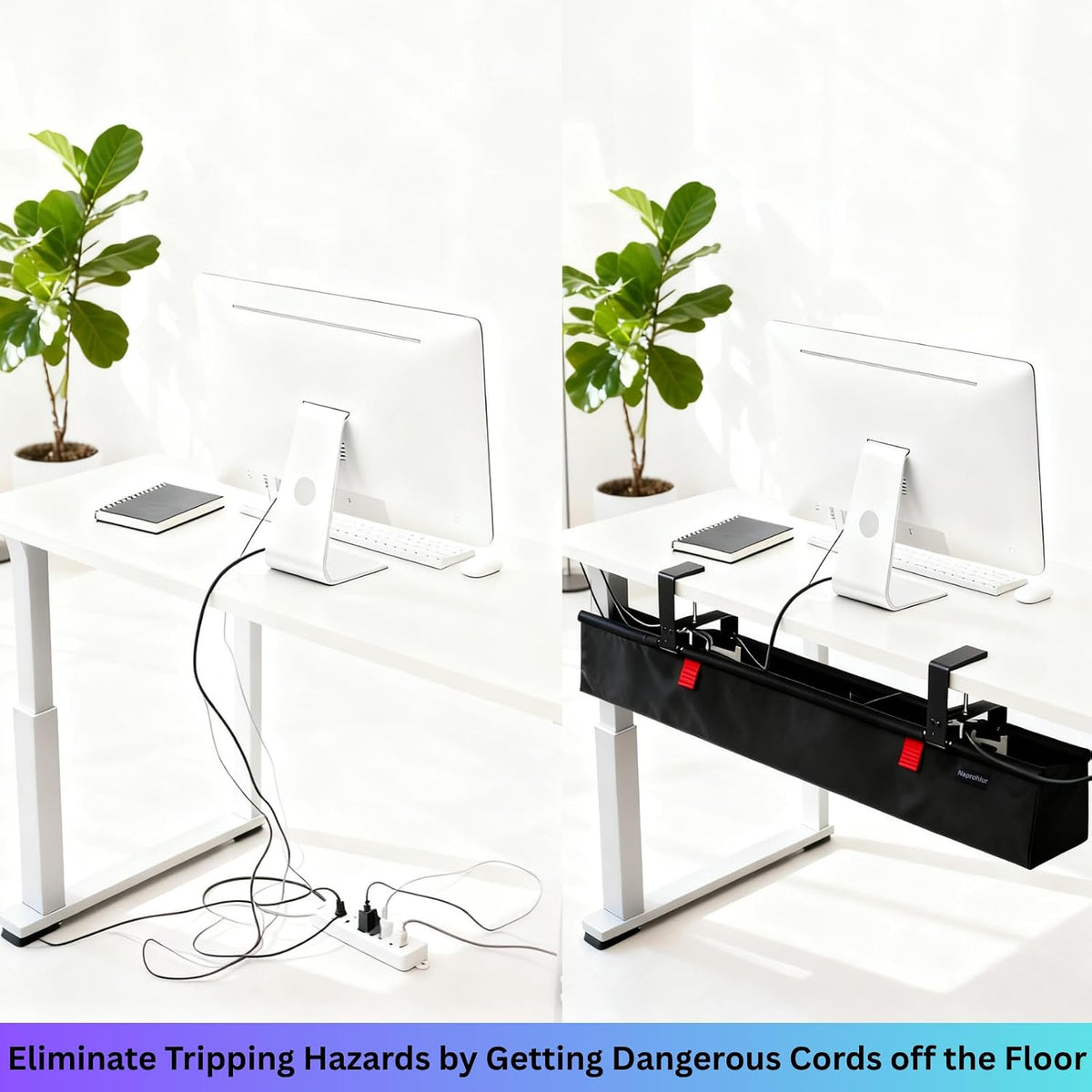 Under Desk Cable Management Tray, 48" Extra Large No Drill Cord Organize...