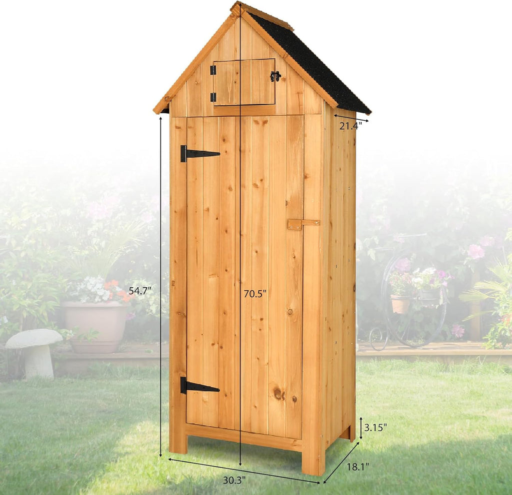 vingli outdoor wooden storage shed, garden shed outside, close-up detail