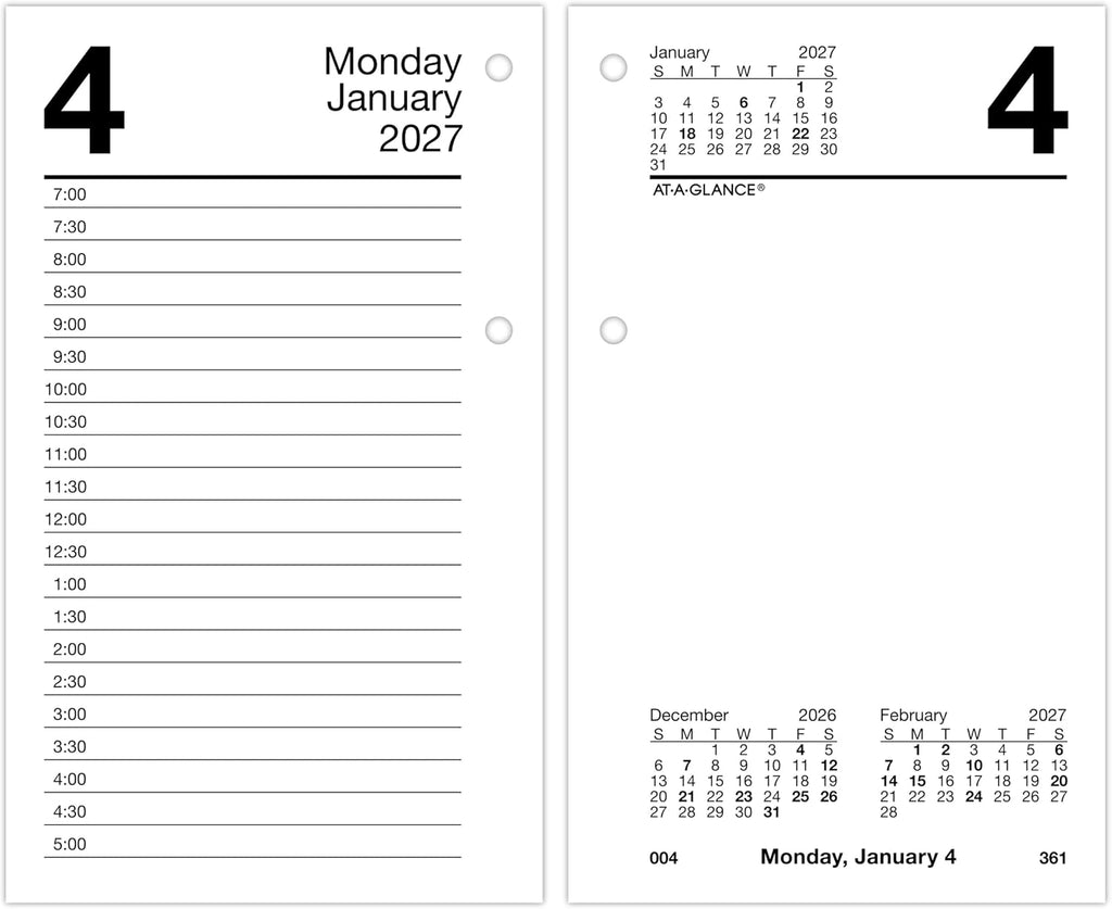 AT-A-GLANCE 2027 Desk Calendar Refill for E1700 Base, Daily Desk Pad Refill, 3.5" x 6", Standard, Loose-Leaf (E7175027)