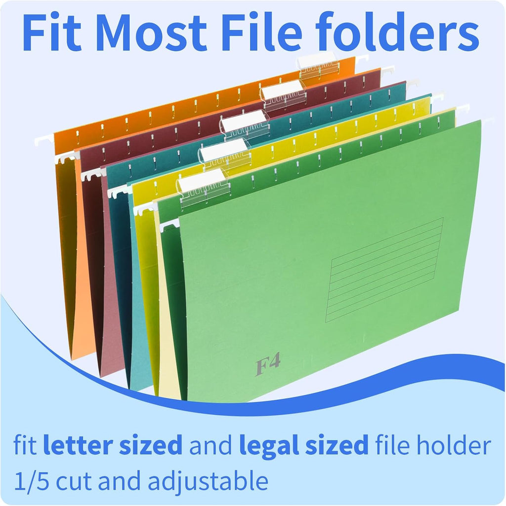 Reastar 120 Pcs Hanging File Folder Tabs, with 200 Pcs Inserts, Clear | Sturdy Plastic, 1/5-Cut, Fit Legal Sized File Folders, 2 in Insert for Writing on, Help Organize and Find File