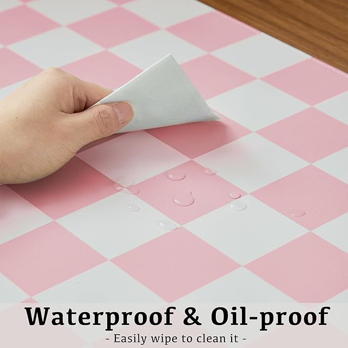 Ohocut Checkered Desk Mat, 31.5" x 15.7" Large Cute Pink Aesthetic Girl Women - Image 5
