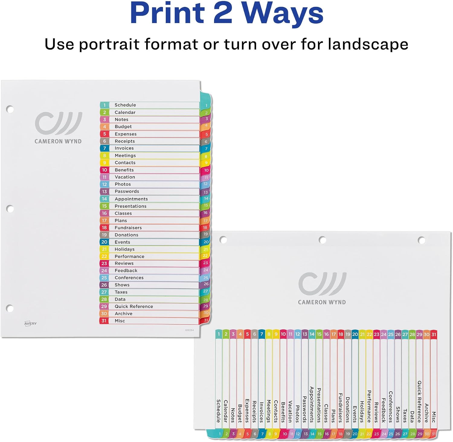 Avery 1-31 Dividers for 3 Ring Binders, 31 Tabs per Set, Customizable Table of Contents, Multicolor Arched Tabs, Great for Organizing Reports, Projects, and More (11846) (Pack of 12)
