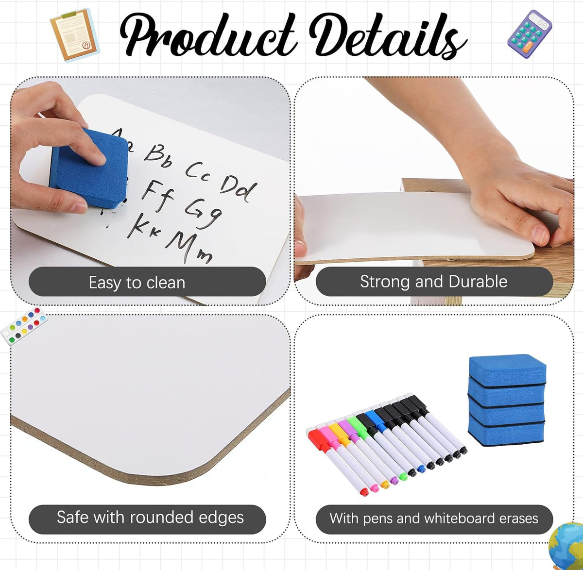 Affrolling 24 Sets Small White Boards Dry Erase 5"x7" Mini Double S...