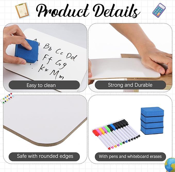 Affrolling 12 Sets Small Whiteboard Dry Erase Boards 5" x7'' Mini Double Sided - Image 3