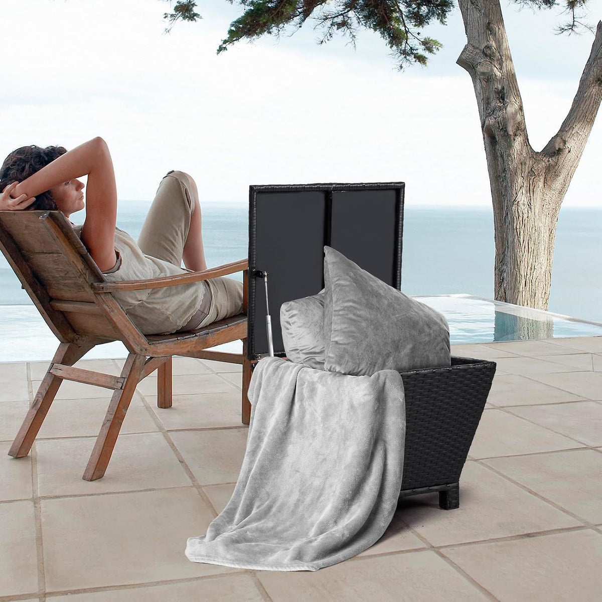 VINGLI 13 Gallon Outdoor Deck Box, Wicker Outdoor Storage Box with Lid, Small...
