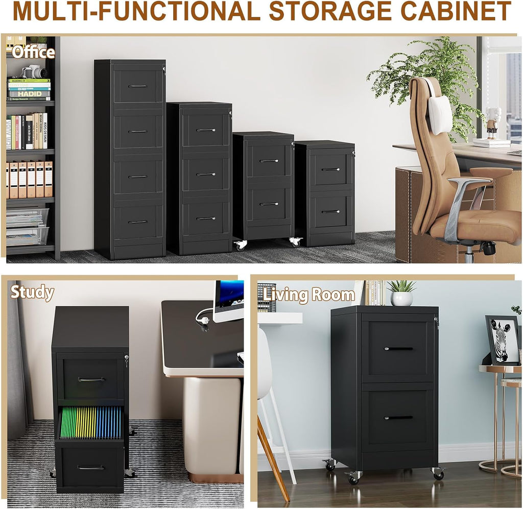 2 drawer rolling metal file cabinet with lock,narrow, view 9