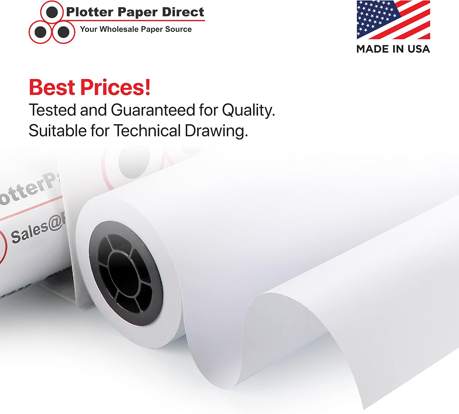 Plotter Paper Direct 36in x 300ft Uncoated White Plotter Paper, 24 Lb, 2'' Core, 92 Bright White, for CAD Printing on Wide Format Ink Jet Printers (2-Pack)