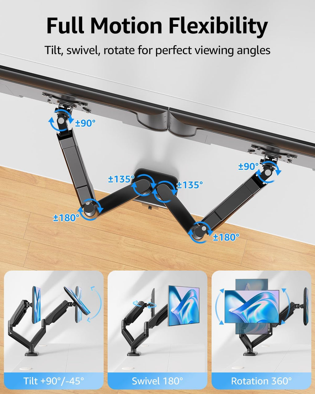 mountup dual monitor stand for desk, monitor arms, side view