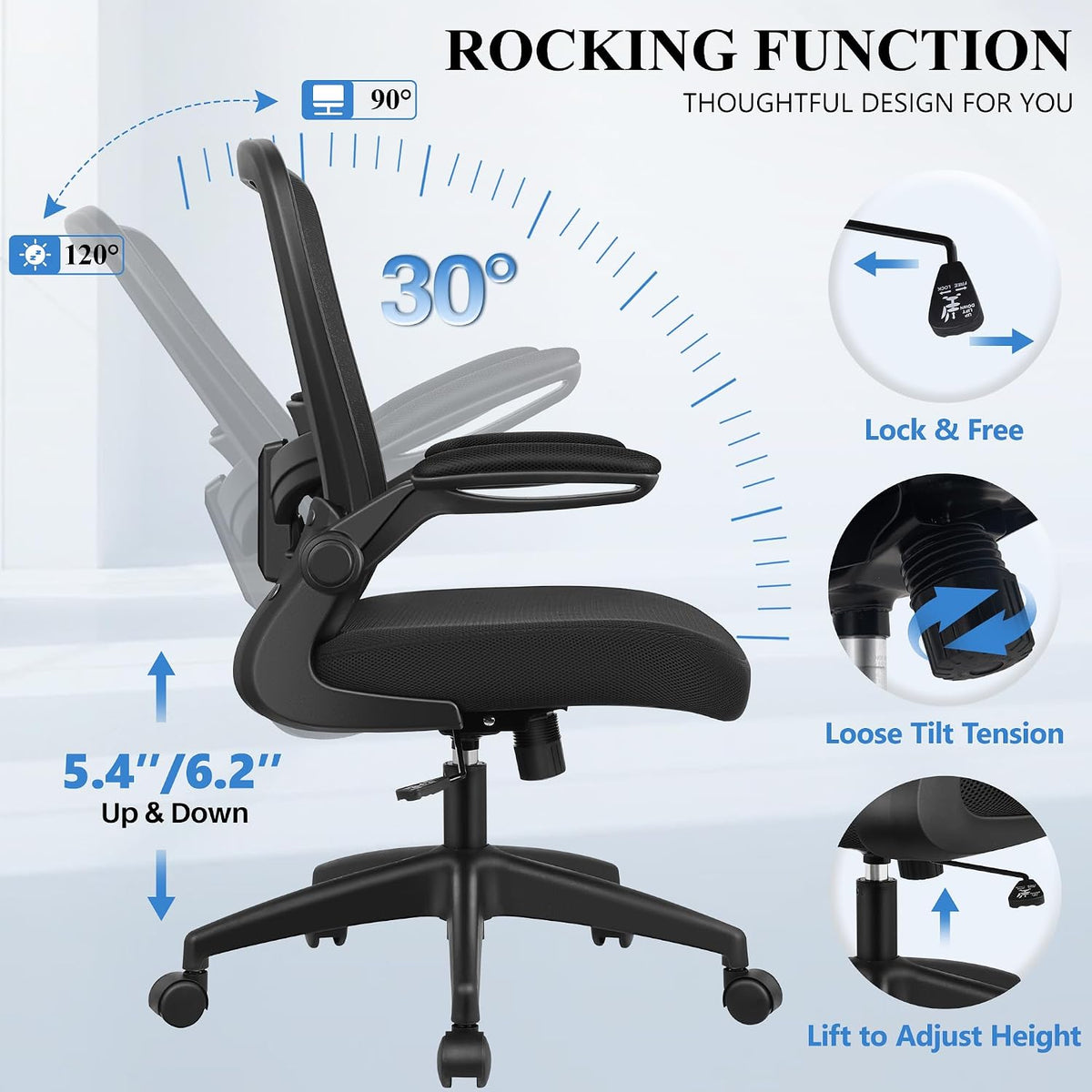 felixking office chair, ergonomic desk chair breathable mesh, side view