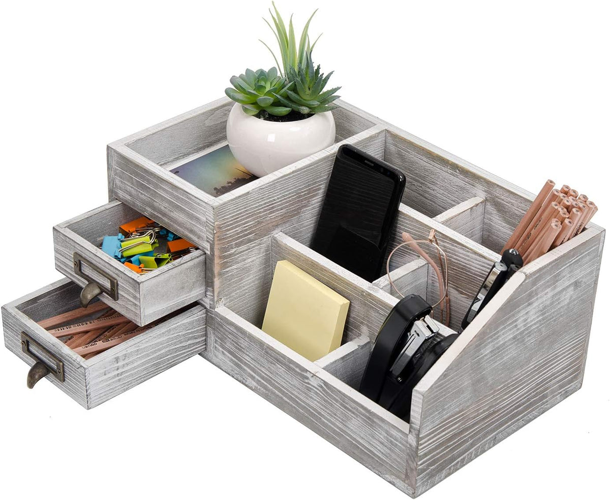 Distressed Rustic Wooden Office Desktop Organizer Wood Shelf Tabletop Home Or...