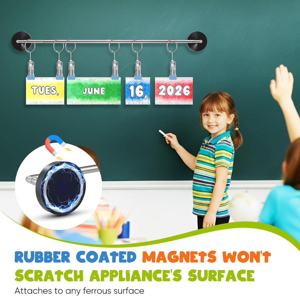 Adjustable Magnetic Rod for Classroom and Meeting Room Whiteboard, Flip Chart Calendar Holder, Easel Paper Holder, with Rings and Clips, Maximum Length 41", Maximum Width 3.7"(Black, 2 Pack)
