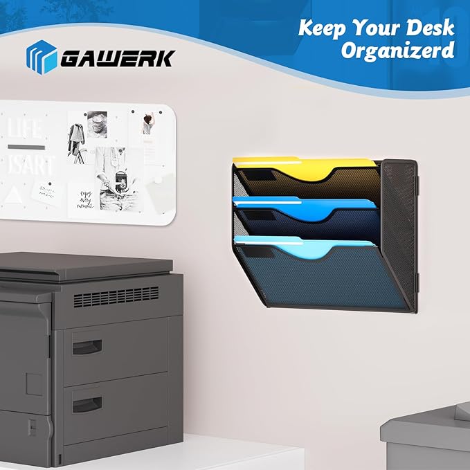 Gawerk 3 Tier Hanging Wall File Organizer, Mesh Mail Paper Orgnization Hanging - Image 6