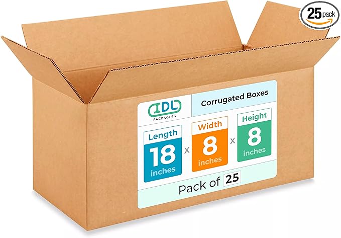 Medium Shipping & Moving Boxes 18"L x 8"W x 8"H by IDLPackaging
