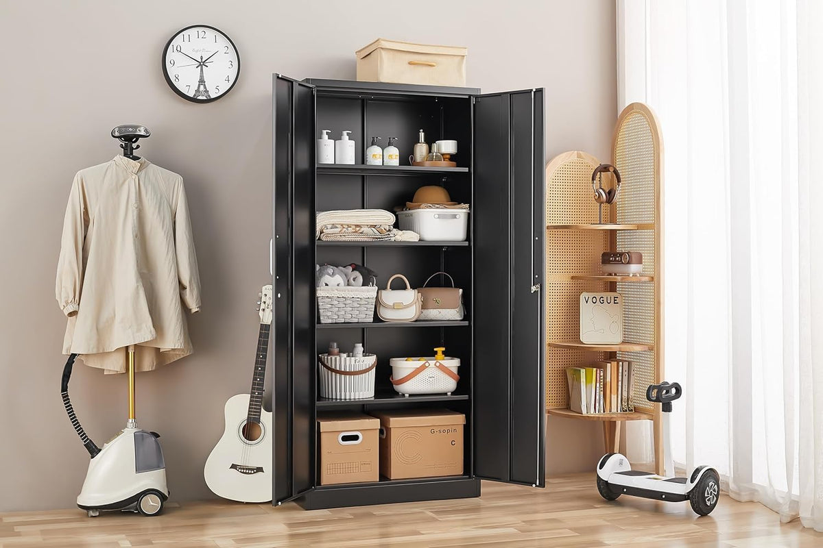 guizeeopo metal storage cabinet with adjustable shelves, garage, front angle view