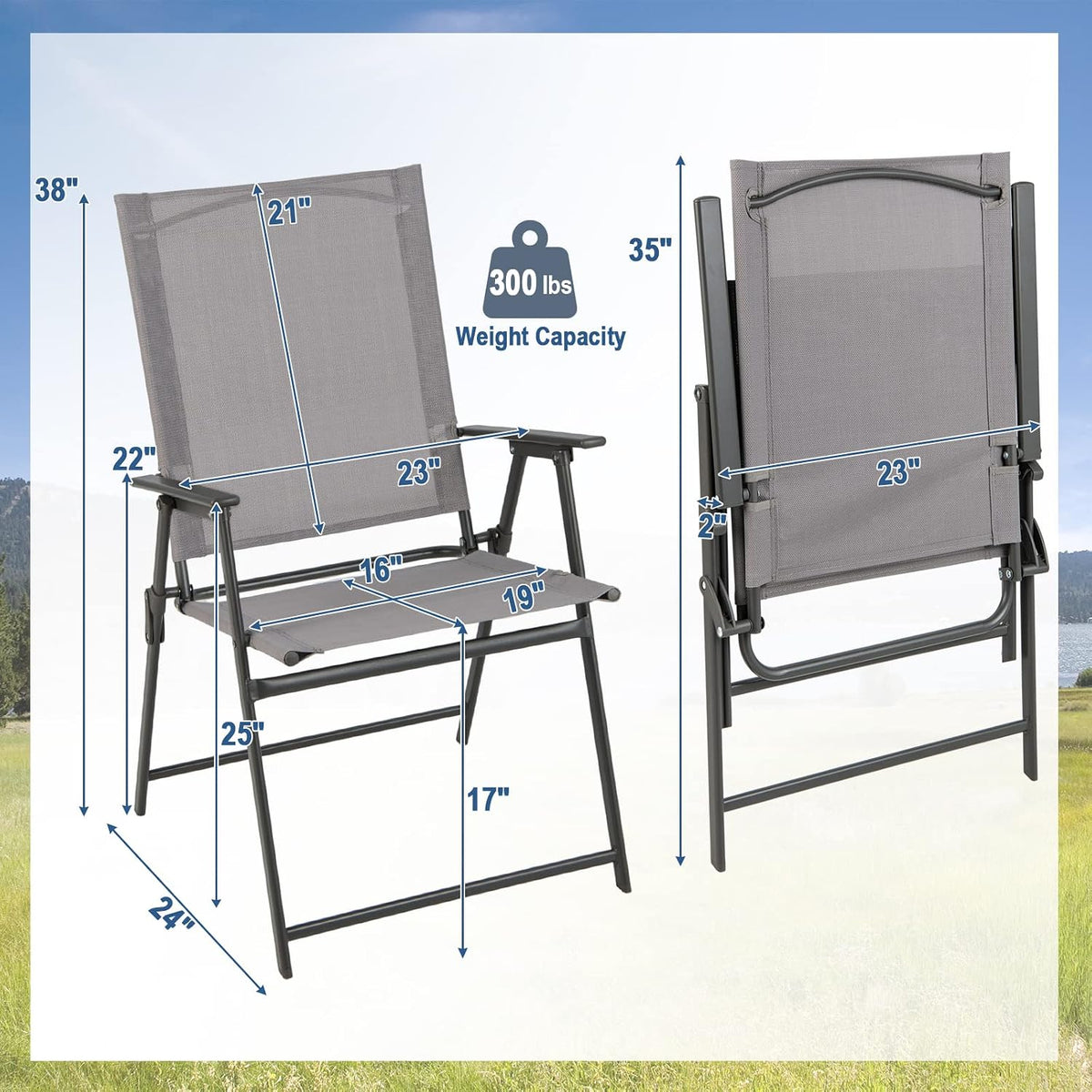 Tangkula Set of 4 Patio Folding Chairs, High Back Dining Chairs with Weather-...