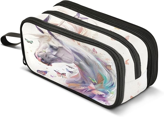 BOENLE White Horse Butterflies Pencil Case Box Boys Girls Large Pencil Pouch by BOENLE-WELCOMEYOURCOMING
