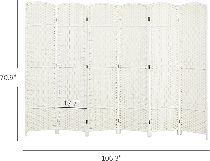 HOMCOM 6 Panel Room Divider, Hand-Woven Freestanding Wall Partition - Image 7