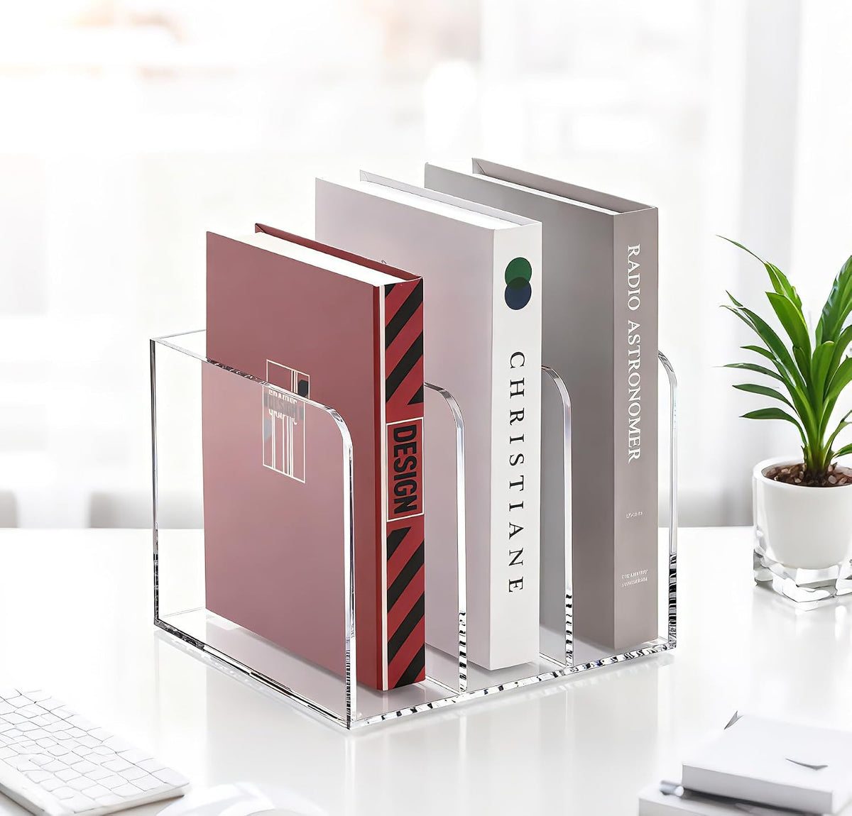 SANRUI Clear Acrylic Vertical Magazine File Organizer with 3-Slot, Clear