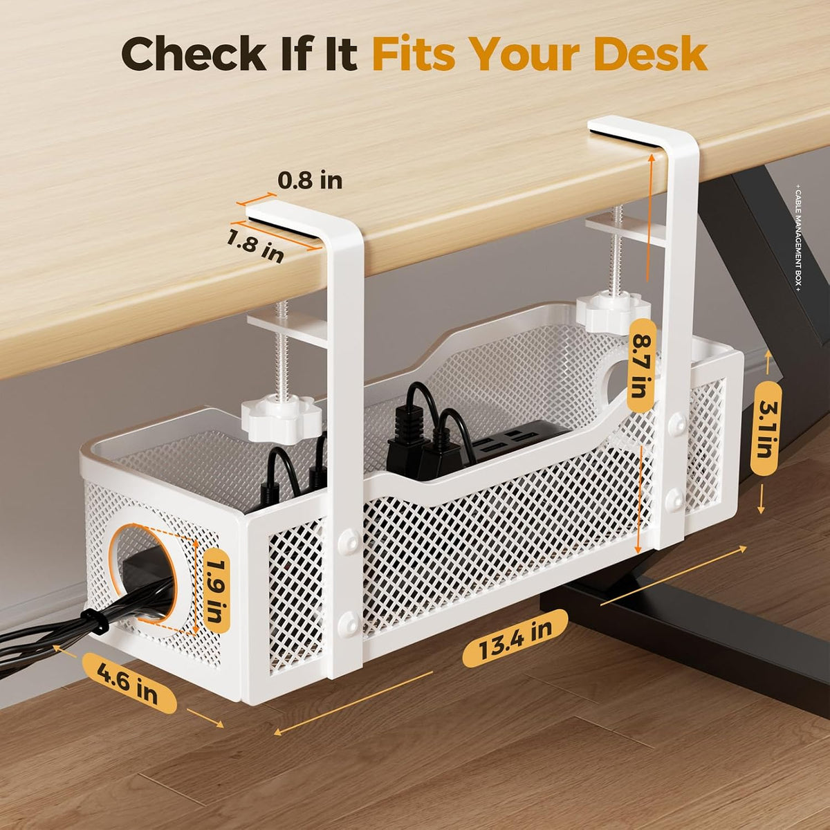 2 Pack Under Desk Cable Management Box White, Cinati 26.8" Wire Organize...