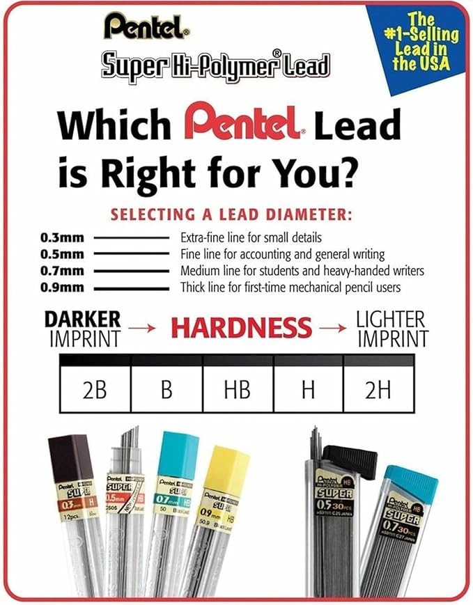 Pentel Super Hi-Polymer Lead Refills, 90 Pieces of Lead - Image 3