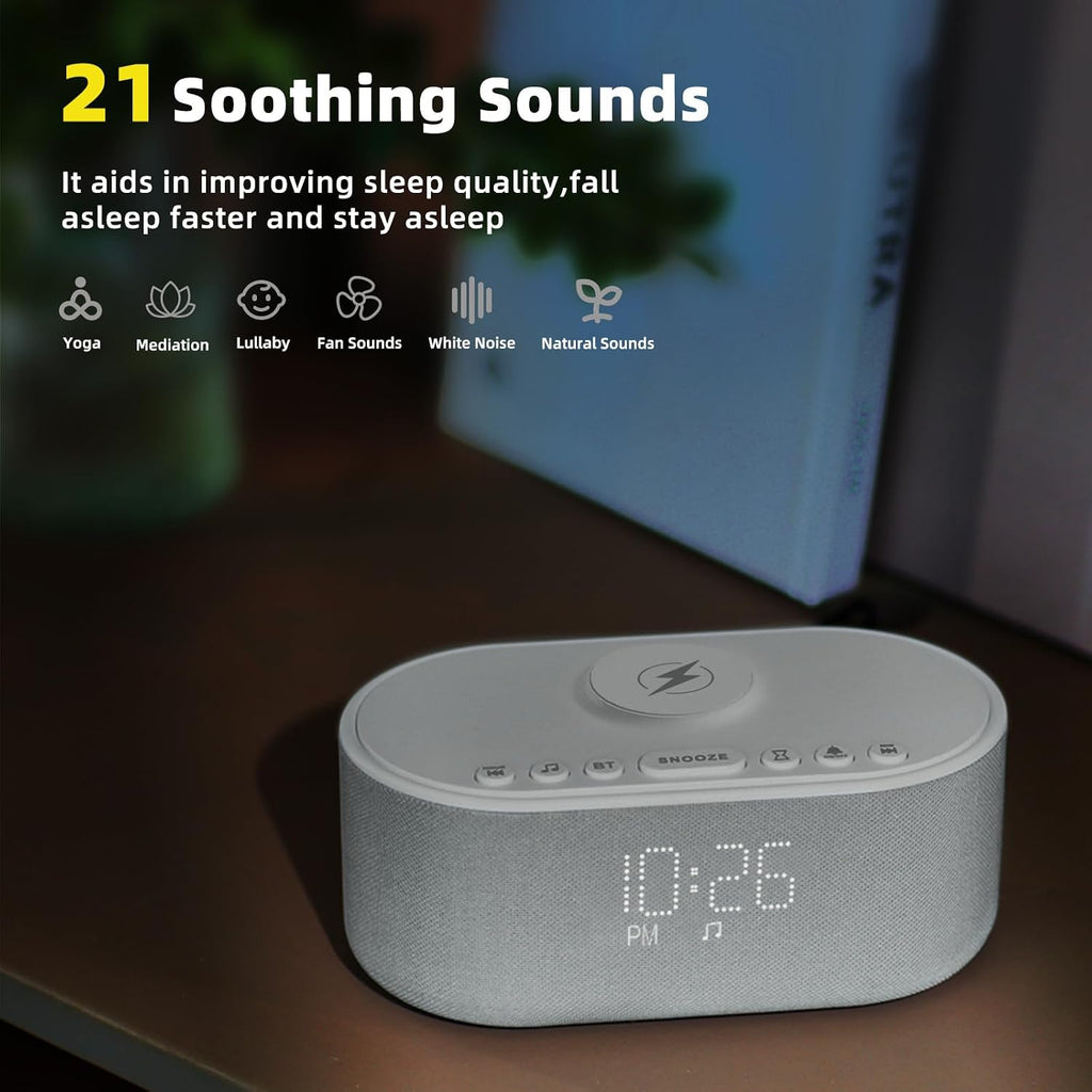 odokee sound machine alarm clock with wireless charging, side view