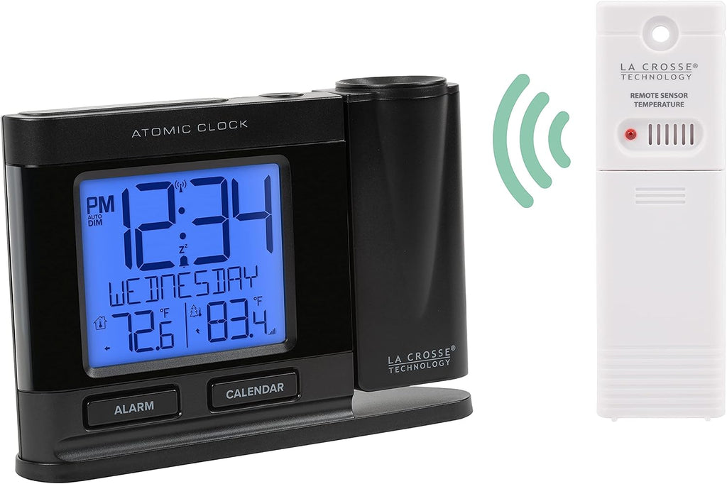 la crosse technology 616-41667-int black atomic projection alarm, close-up detail
