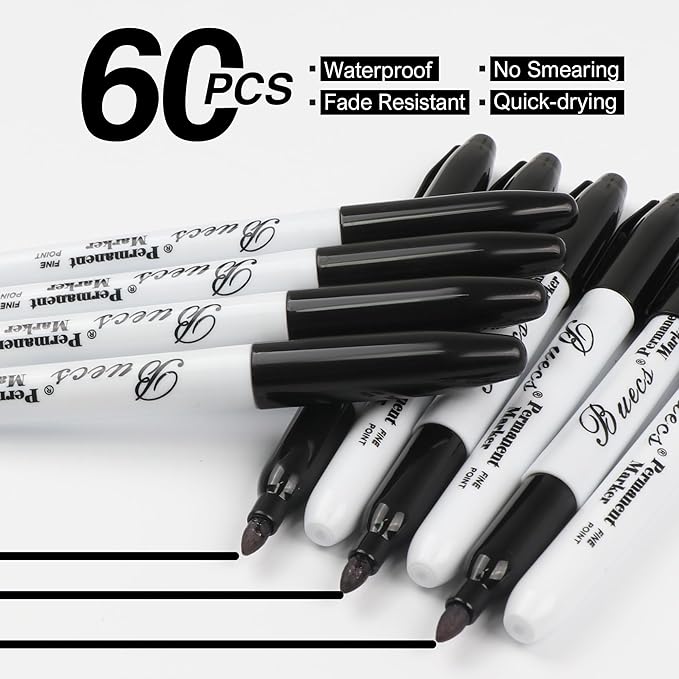 Buecs Permanent Markers, Fine Point, Waterproof & Smear Proof Markers, Quick - Image 4