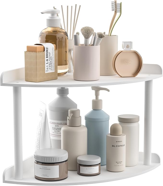 Sezanrpt 2 Tier Acrylic Corner Shelf Organizer Storage 9.5x9.5x8 Inch, Study by Sezanrpt
