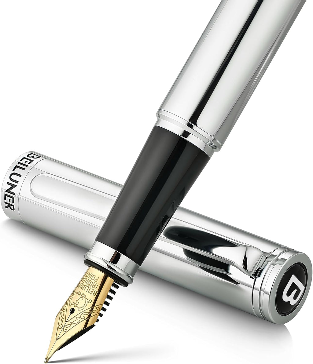 BEILUNER Silver Fountain Pen, Stunning Luxury Pens