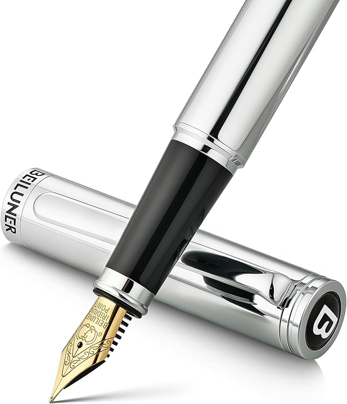 BEILUNER Silver Fountain Pen, Stunning Luxury Pens by BEILUNER