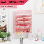 GDINDINFAN Hanging Wall File Organizer 6 Tier Wall Mounted Mail Paper Folder - Image 2