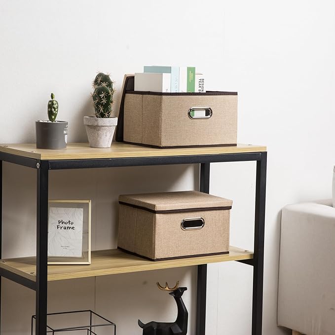 PRANDOM Storage Bins with Lids Jute Fabric Foldable Storage Boxes Organizer - Image 2