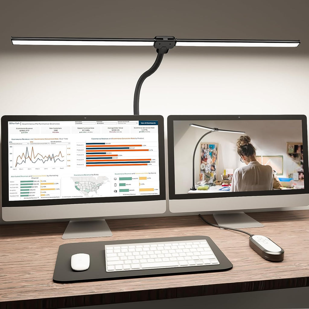 ShineTech LED Desk Lamp for Home Office, 4000K Neutral White Double Head