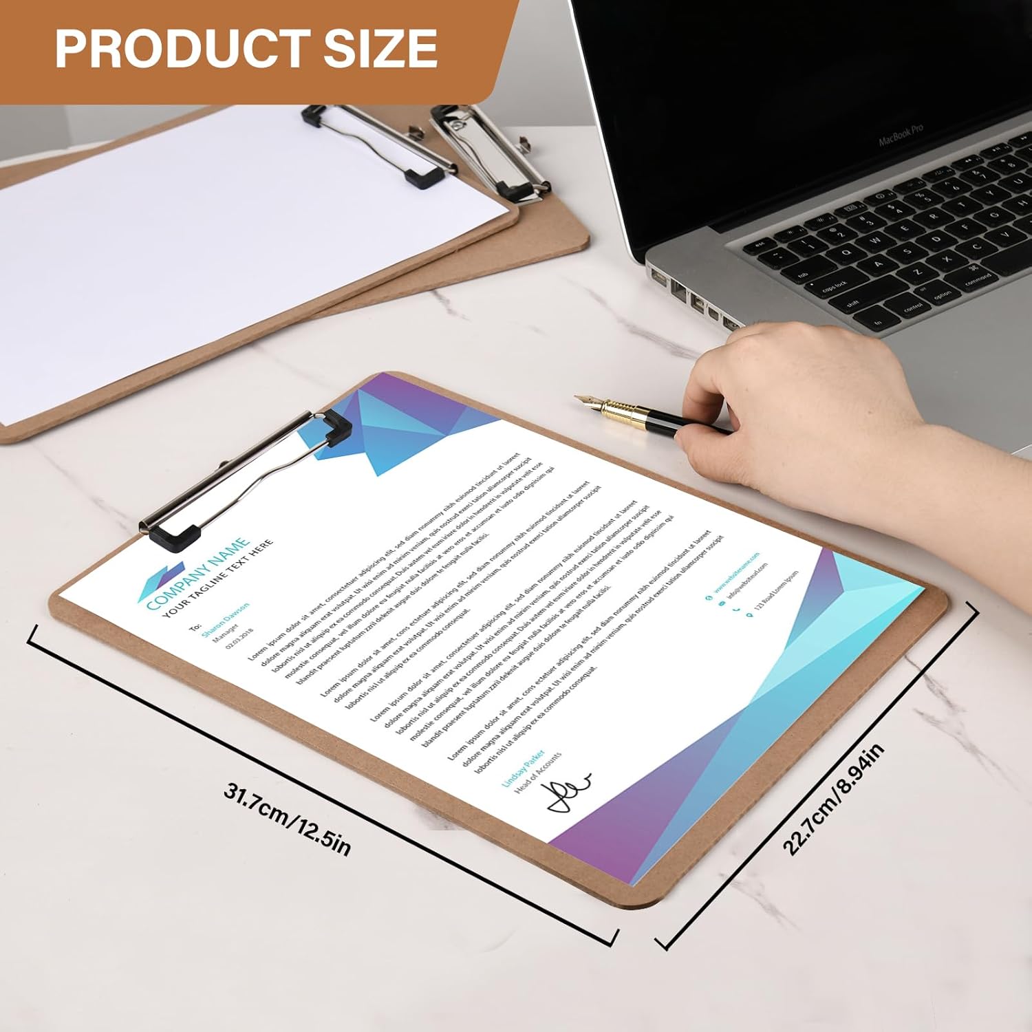 2 Pack Hardboard Office Clipboard, Letter-Size Clipboard with Low Profile Clip, Classic Clip Boards, 9" x 12.5" Wood Clipboards for Office, School, Hospital Supplies, Brown