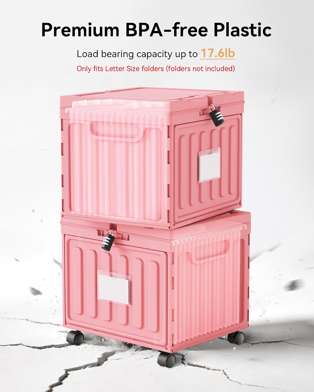 Oterri Lockable File Cabinet with Wheel, Letter-Size Plastic File Organizer