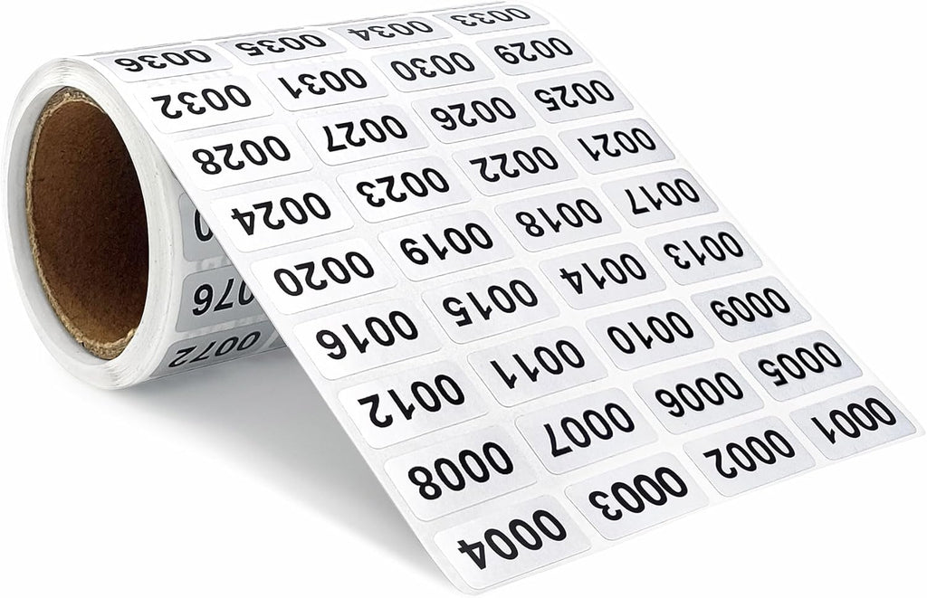 Continuous Digital Sticker Label 0001-2000, Waterproof and Durable Serial Number Label Sticker, Number Stickers for Item Classification, Inventory Management, Document Numbering (Silver)